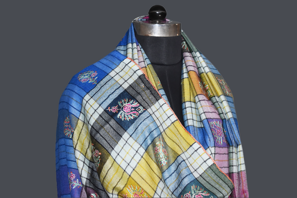 Embroidered check stole 28x80 inch