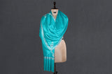 cashmere embroidered fine wool green stole 28x80 inch