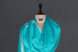 cashmere embroidered fine wool green stole 28x80 inch
