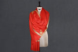 cashmere embroidered fine wool red stole 28x80 inch