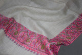 Pashmina hand embroidered white  shawl  40x80 inch