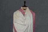 Pashmina hand embroidered white  shawl  40x80 inch