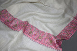 Pashmina hand embroidered white  shawl  40x80 inch