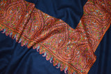 Pashmina hand embroidered blue shawl 40x80 inch