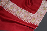 Pashmina hand embroidered red shawl 40x80 inch