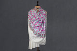 Pashmina hand embroidered white jamawar shawl 40x80 inch