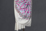 Pashmina hand embroidered white jamawar shawl 40x80 inch