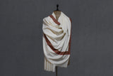 Pashmina hand embroidered white shawl 40X80 inch
