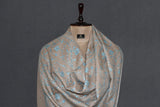 Embroidered fine wool beige jall stole 28x80 inch