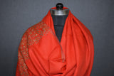 Embroidered fine wool stole 28x80 inch