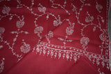 Embroidered fine wool maroon stole 28x80 inch