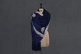 Embroidered fine wool blue stole 28x80 inch