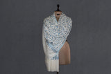 cashmere embroidered fine wool white stole 28x80 inch