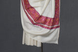 Pashmina Hand embroidered paldar white shawl 40"x80"