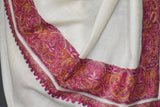 Pashmina Hand embroidered paldar white shawl 40"x80"