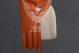 Embroidered fine wool orange stole 28x80 inch