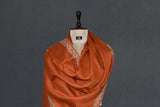 Embroidered fine wool orange stole 28x80 inch