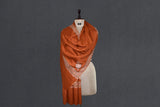 Embroidered fine wool orange stole 28x80 inch