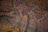 Pashmina kalamkari hand Embroidered shawl mustard 45x90 inch