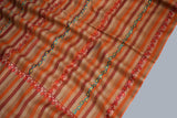 hand Embroidered womens rust stripe shawl 40"x80"