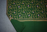 Embroidered fine wool green stole 28x80 inch