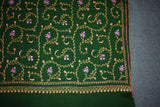 Embroidered fine wool green stole 28x80 inch
