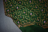 Embroidered fine wool green stole 28x80 inch