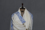 white hand embroidered shawl fine wool 40x80 inch