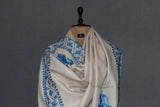 hand embroidered beige shawl fine wool 40x80 inch