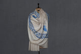 hand embroidered beige shawl fine wool 40x80 inch