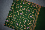 Embroidered fine wool green stole 28x80 inch
