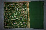 Embroidered fine wool green stole 28x80 inch