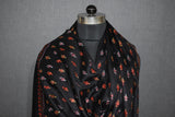 Embroidered fine wool stole 28x80 inch