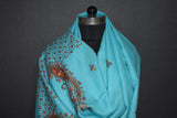 Embroidered fine wool stole 28x80 inch