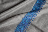cashmere embroidered fine wool stole  28x80 inch