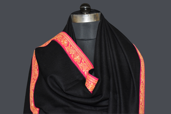 kashmiri pashmina tilla work shawl black 40x80 inch