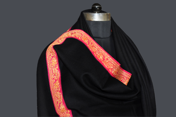 kashmiri pashmina tilla work shawl black 40x80 inch