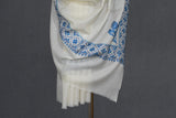 white hand embroidered shawl fine wool 40x80 inch