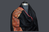 Antique pashmina trim shawl black 40x80 inch