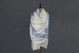 white hand embroidered shawl fine wool 40x80 inch