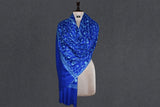 cashmere embroidered fine wool stole blue h 28x80 inch
