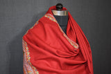 Pashmina Hand embroidered dour red shawl 40"x80"