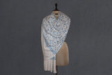 cashmere embroidered fine wool stole white 28x80 inch