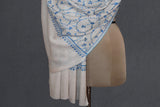 cashmere embroidered fine wool stole white 28x80 inch