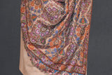 Pashmina kalamkari hand Embroidered shawl gulabkar beige 45x90 inch