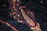 Embroidered fine wool black stole 28x80 inch