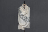 Pashmina hand embroidered white paldar shawl 40x80 inch