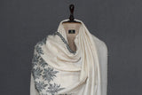 Pashmina hand embroidered white paldar shawl 40x80 inch
