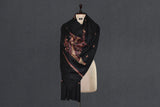 Embroidered fine wool black stole 28x80 inch