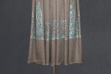 Embroidered fine wool beige stole 28x80 inch